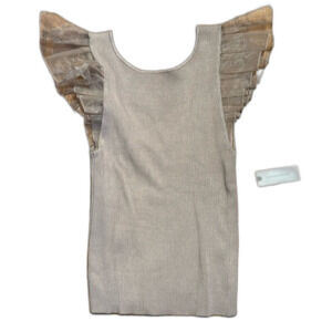 ANTHROPOLOGIE NWT Women's Taupe Organza Ruffle Sleeve Bodycon V-Back Tank Size S